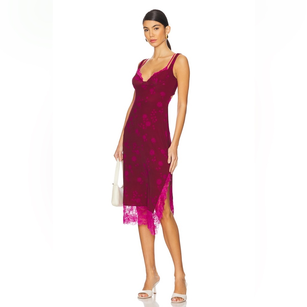 Free People Revolve Purple Floral Lace Plum Combo Party Crasher Midi Slip Dress